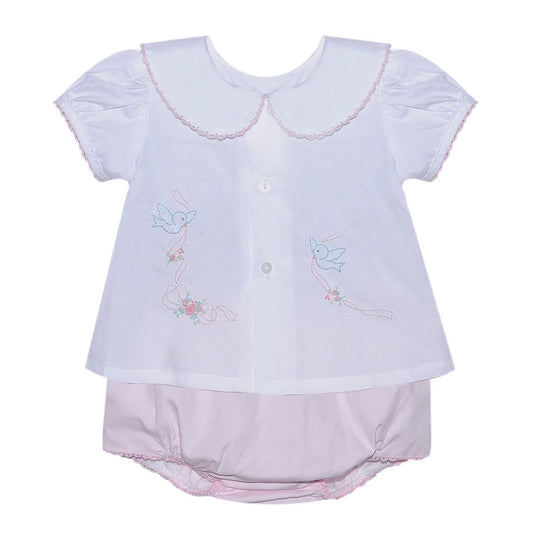 Baby Sen Pink Avery Birds with Bows Diaper Set