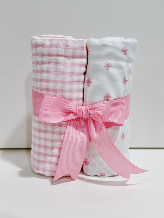 Pink Bows Set of 2 Burp Cloths