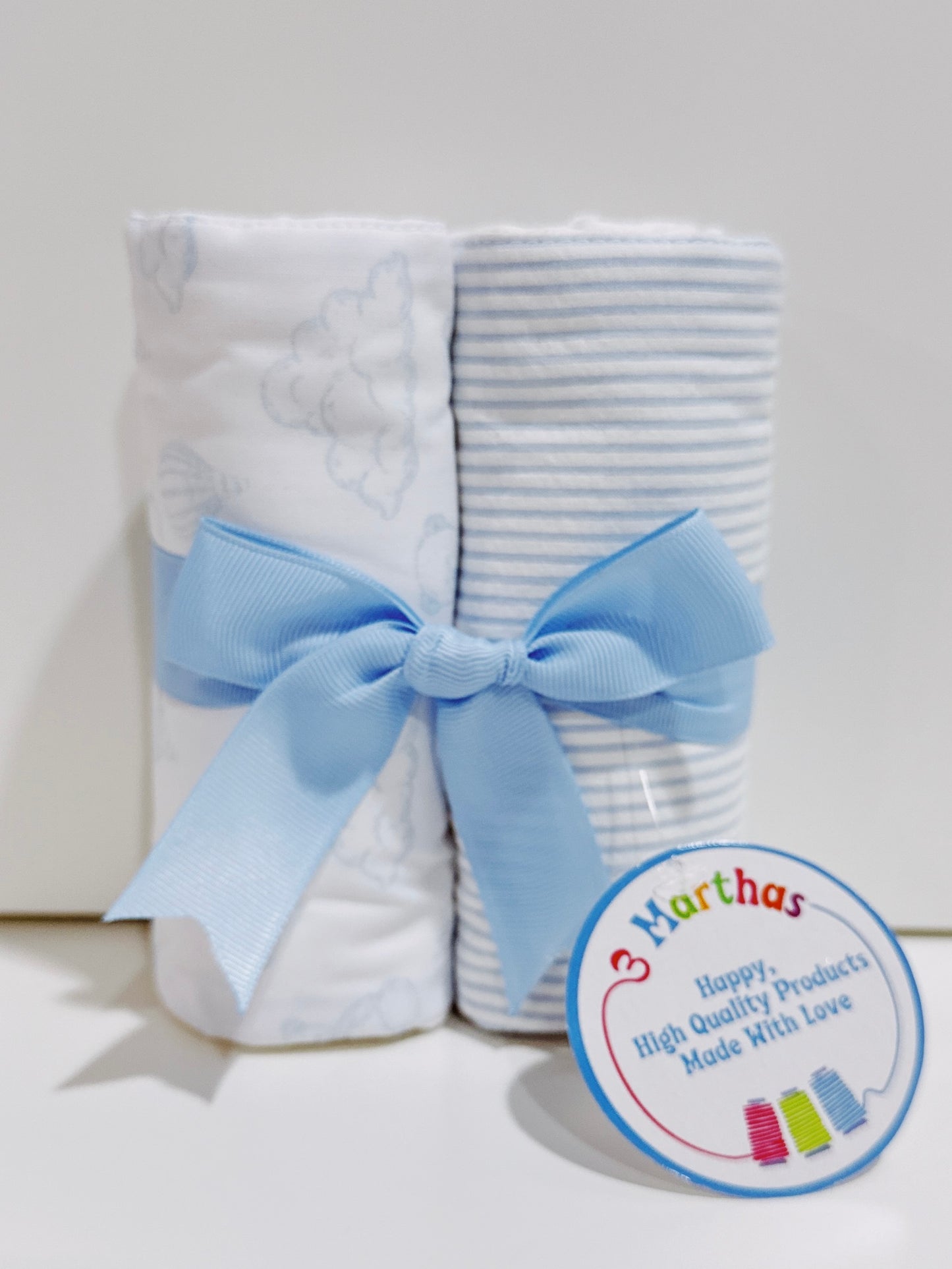 Blue Teddy Bear Set of 2 Burp Cloths