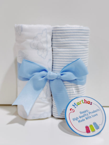 Blue Teddy Bear Set of 2 Burp Cloths