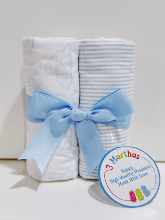 Blue Teddy Bear Set of 2 Burp Cloths