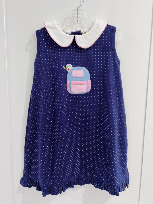 Navy Polka Dot Backpack Collared Dress
