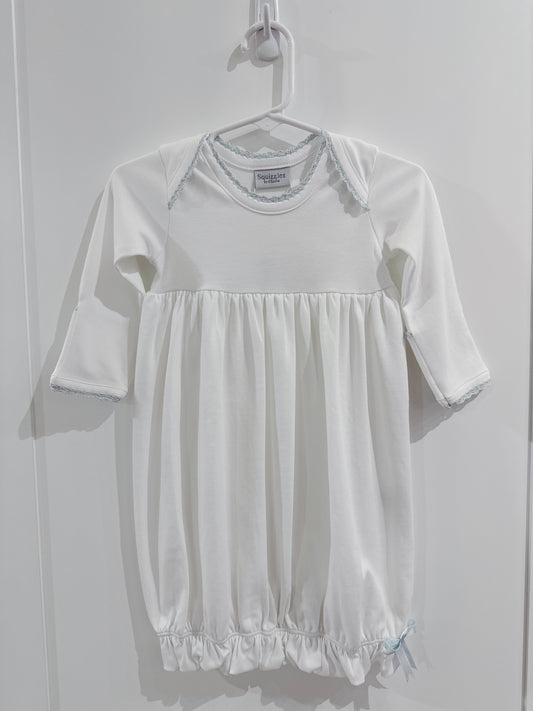 Crochet Edge Lap Shoulder Day Gown- White/Light Blue