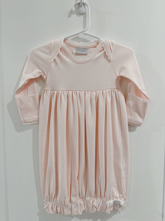 Crochet Edge Lap Shoulder Day Gown- Light Pink/White