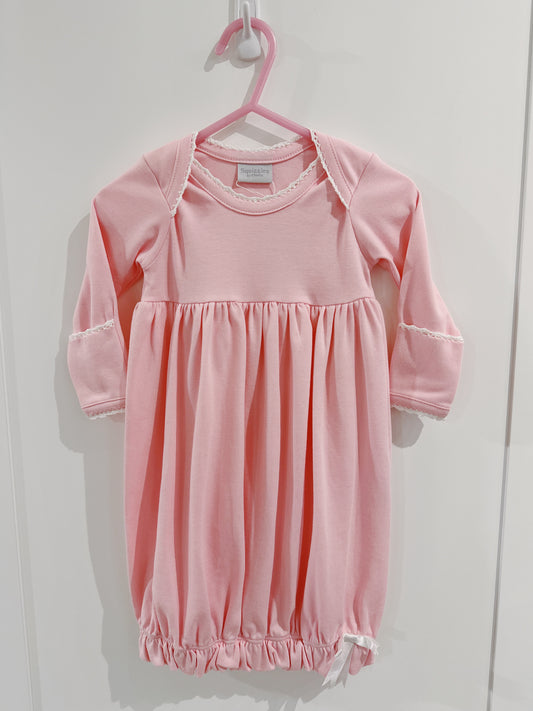 Crochet Edge Lap Shoulder Day Gown- Pink/White