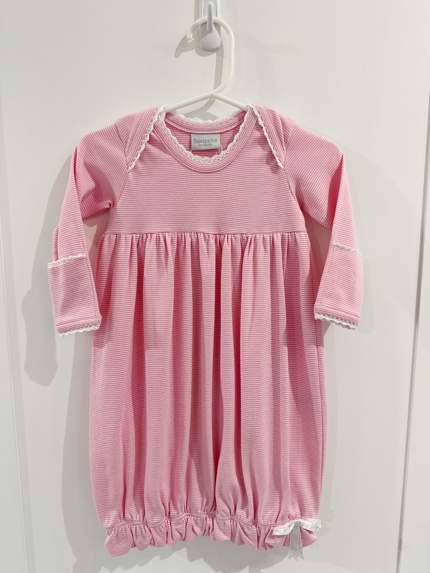 Crochet Edge Lap Shoulder Day Gown- Bubblegum Stripe
