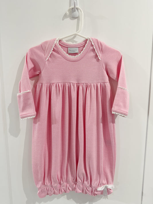 Crochet Edge Lap Shoulder Day Gown- Bubblegum Stripe