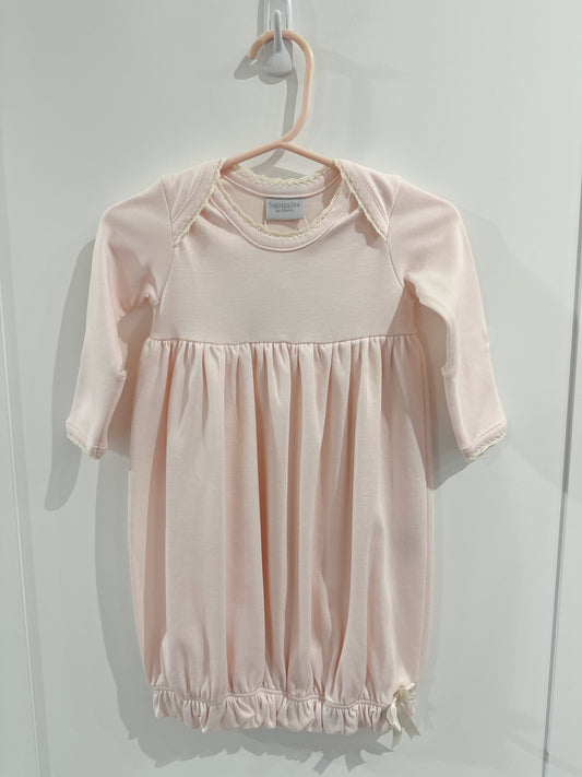 Crochet Edge Lap Shoulder Day Gown- Light Pink/Ivory