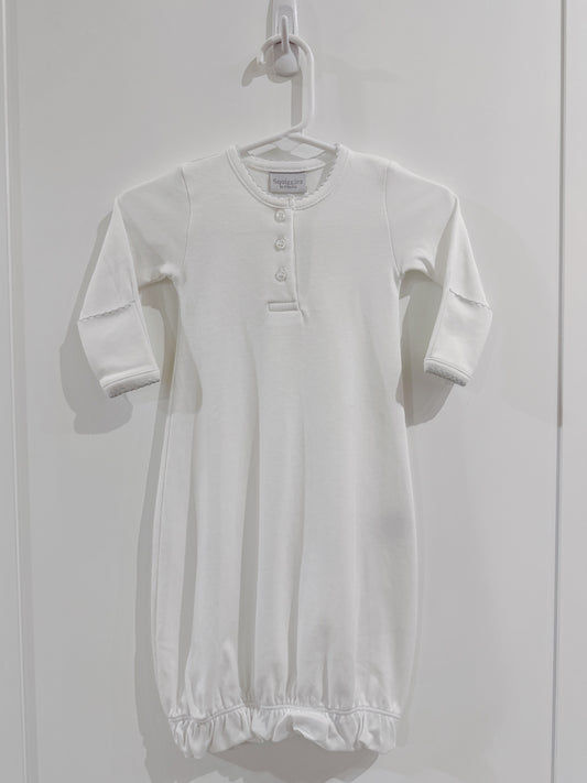 Button Front Baby Gown- White/Light Blue