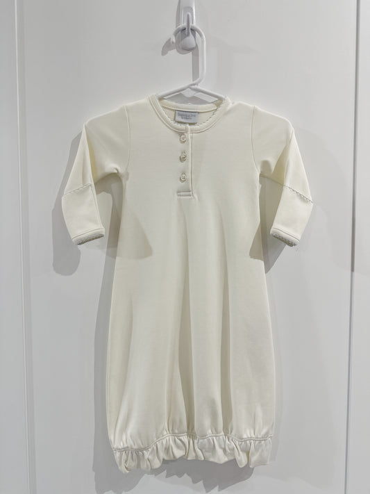Button Front Baby Gown- Ivory/Blue