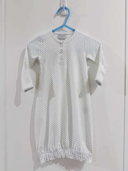 Button Front Baby Gown- Blue Mini Dot