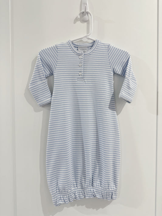 Button Front Baby Gown- Blue Wide Stripe