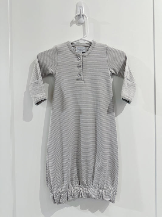 Button Front Baby Gown- Grey Mini Stripe/Blue