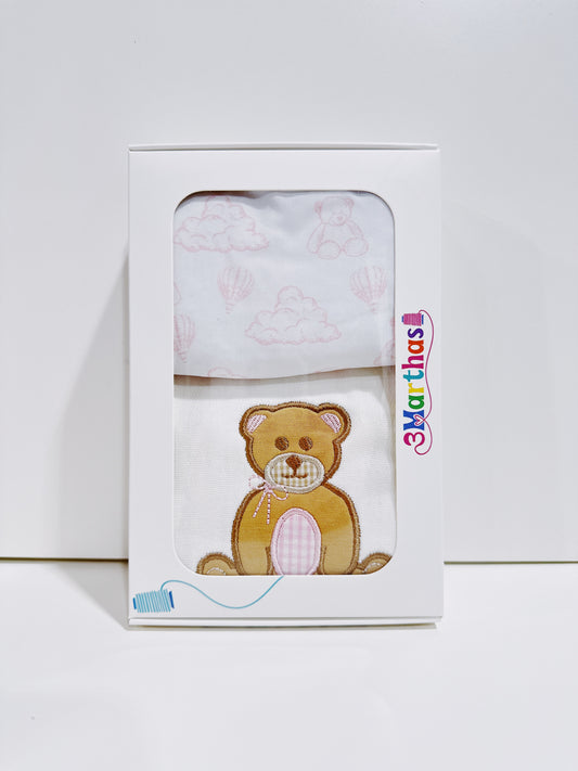 Pink Teddy Bear Bib & Burp Boxed Set