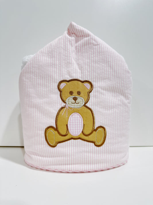 Pink Teddy Bear Applique Everykid Hooded Towel
