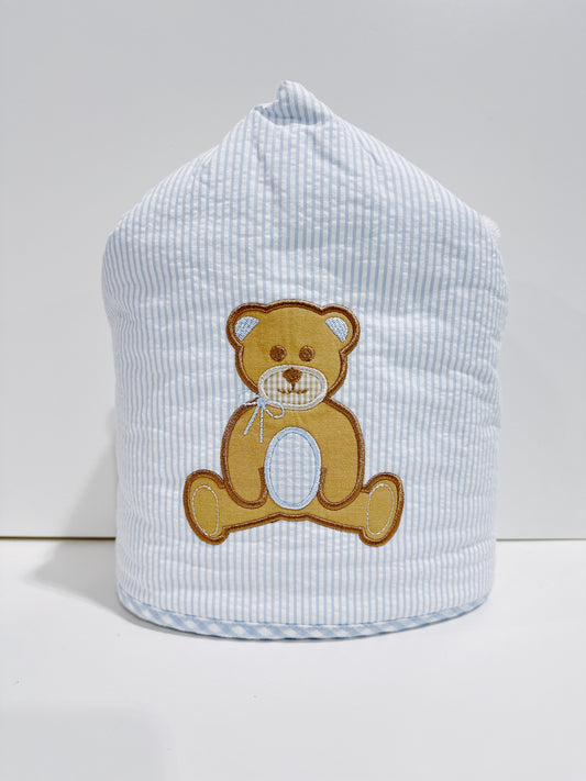 Blue Teddy Bear Applique Everykid Hooded Towel