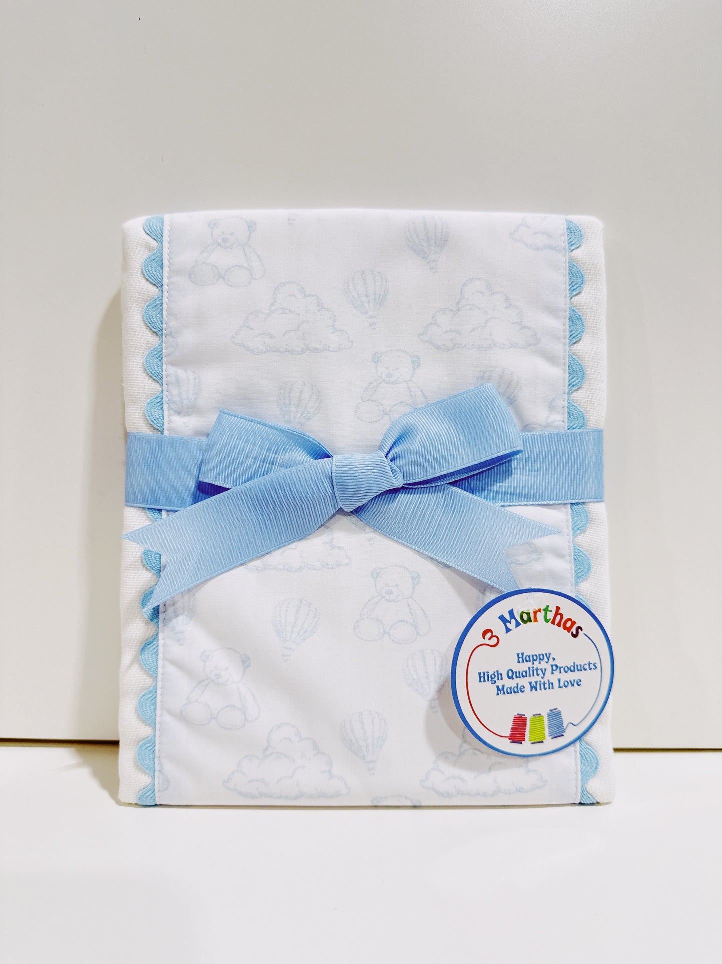 Blue Teddy Bear Fancy Fabric Burp Cloth