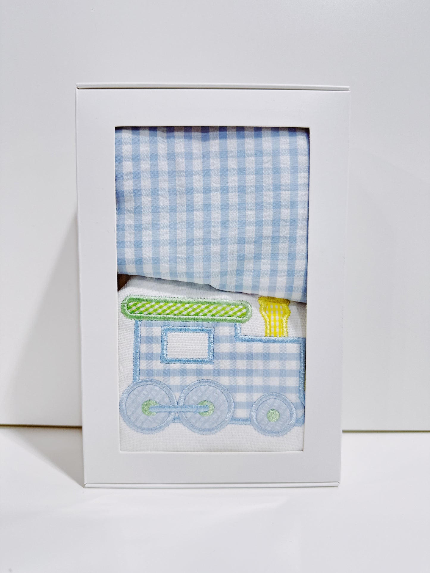 Train Applique Bib & Burp Boxed Set