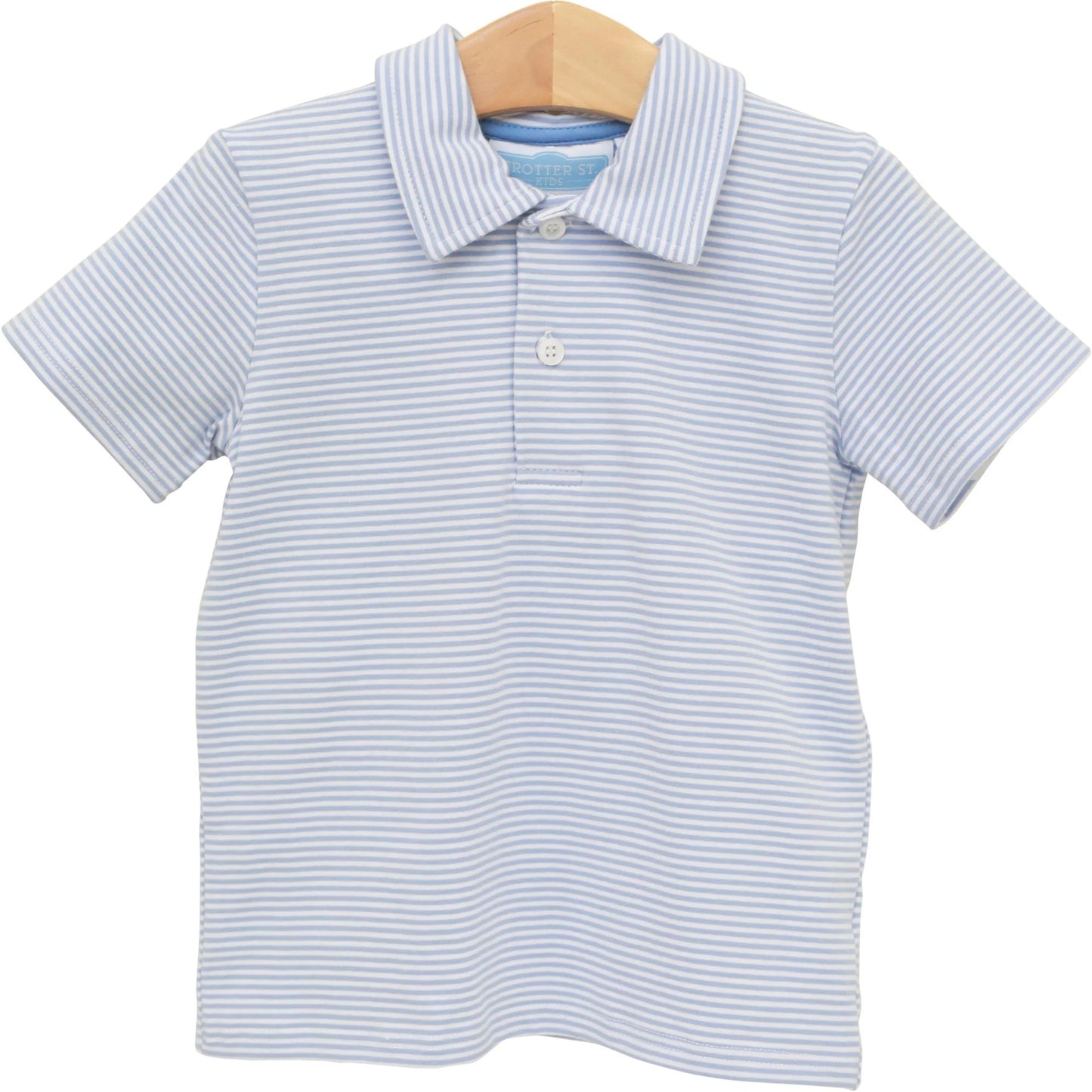 Dusty Blue Stripe Henry Polo
