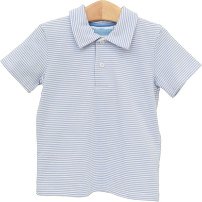 Dusty Blue Stripe Henry Polo