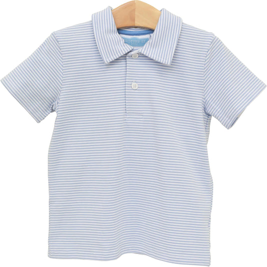 Dusty Blue Stripe Henry Polo