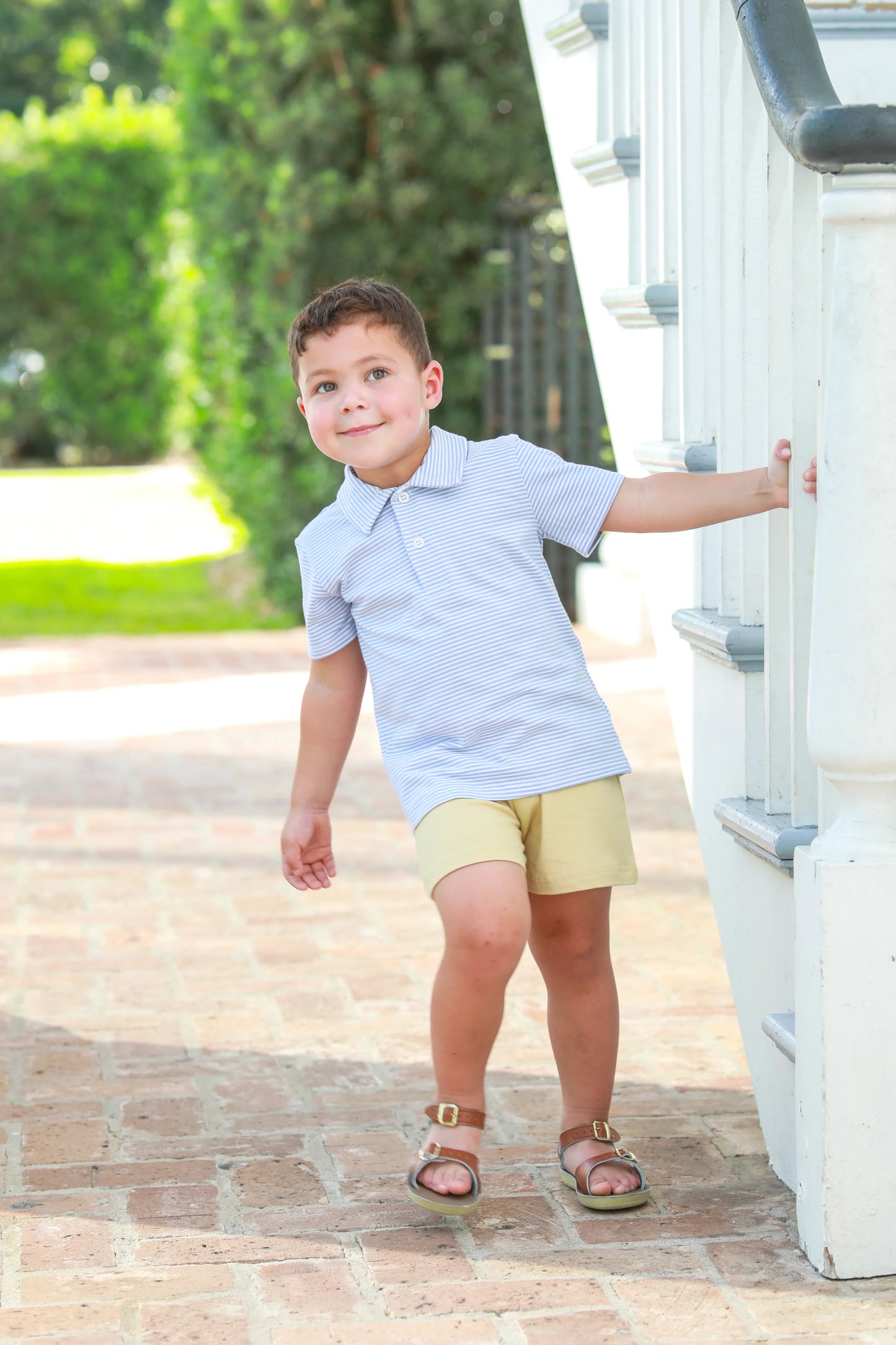 Dusty Blue Stripe Henry Polo