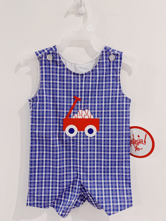 Baseball Wagon Applique Shortall