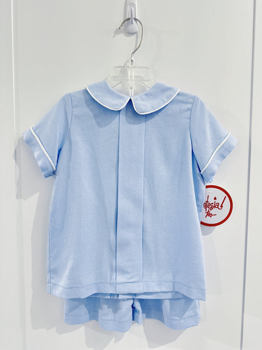 Blue Linen Short Set