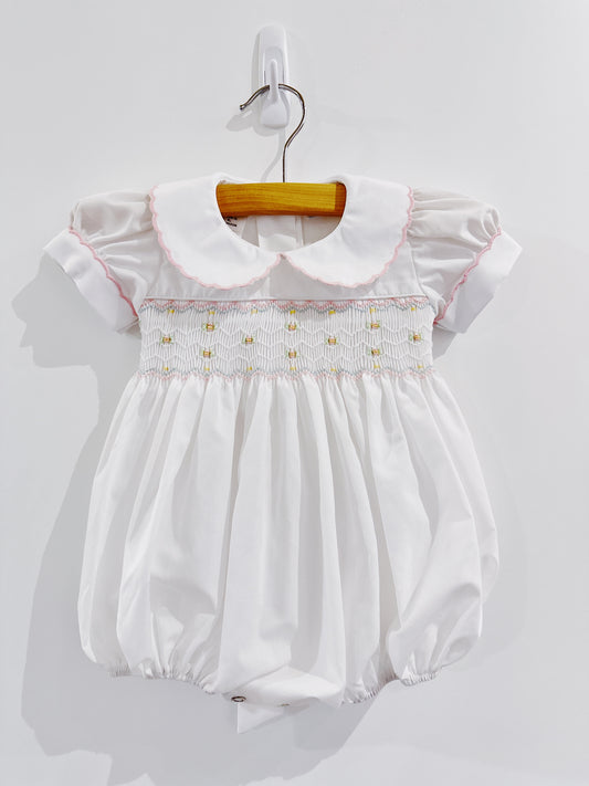 White/Pink Pastel Smocked Bubble