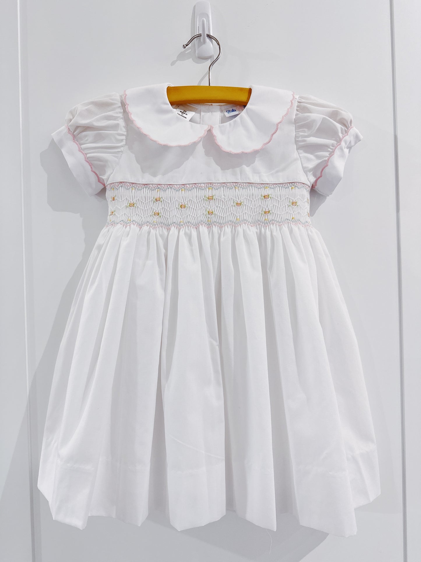 White/Pink Pastel Smocked Side Tie Dress