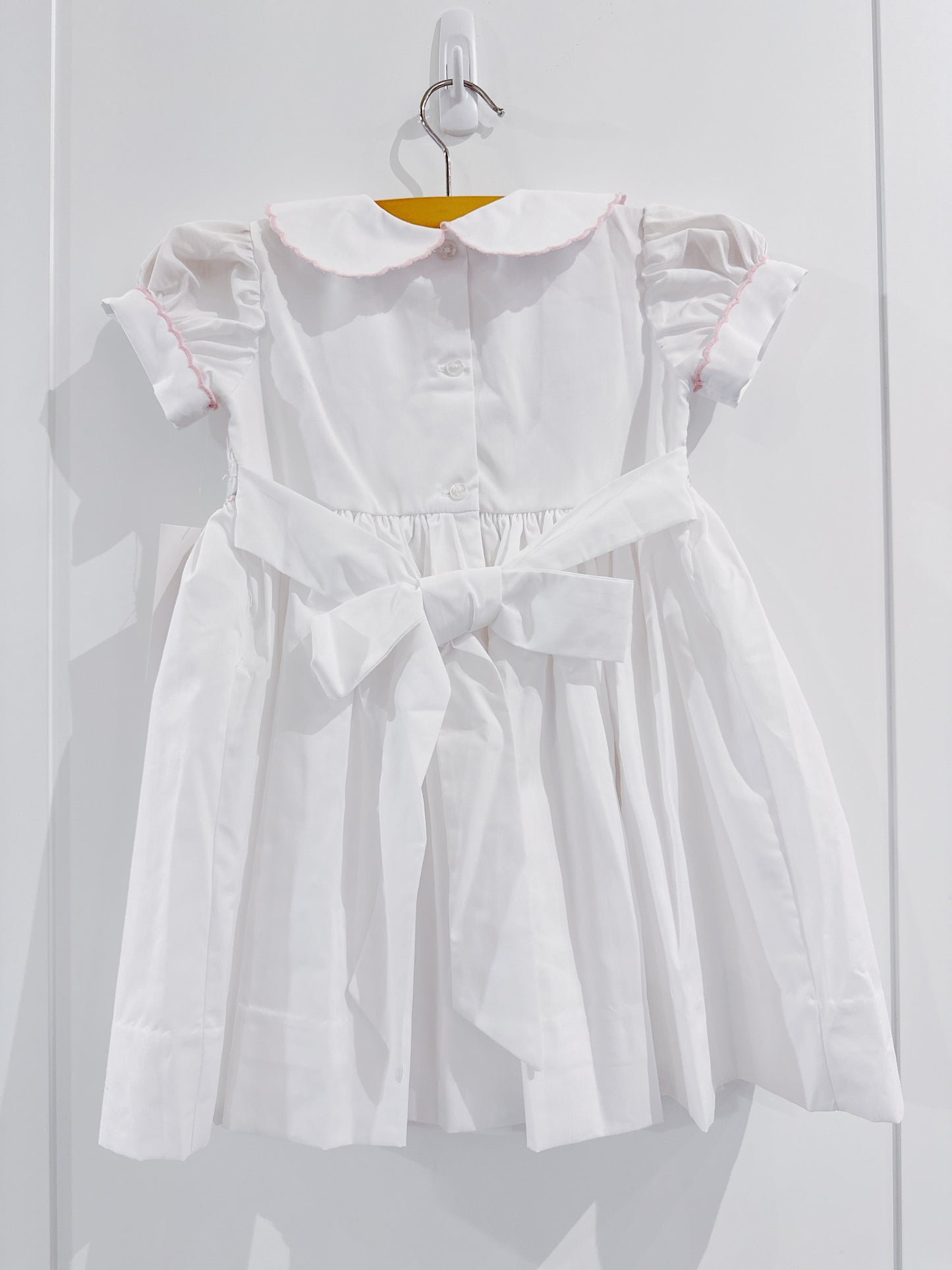 White/Pink Pastel Smocked Side Tie Dress