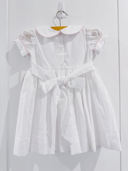 White/Pink Pastel Smocked Side Tie Dress