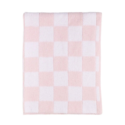 Pink Check Chenille Blanket