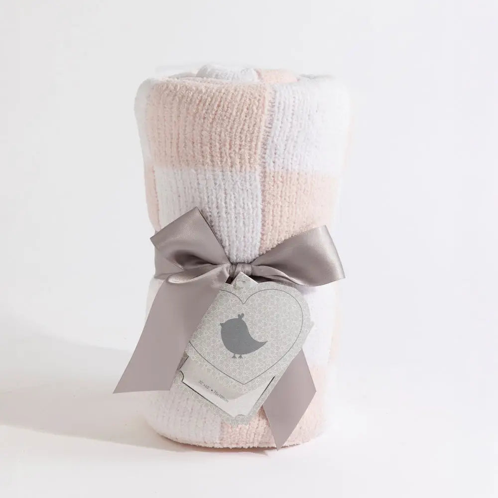 Pink Check Chenille Blanket