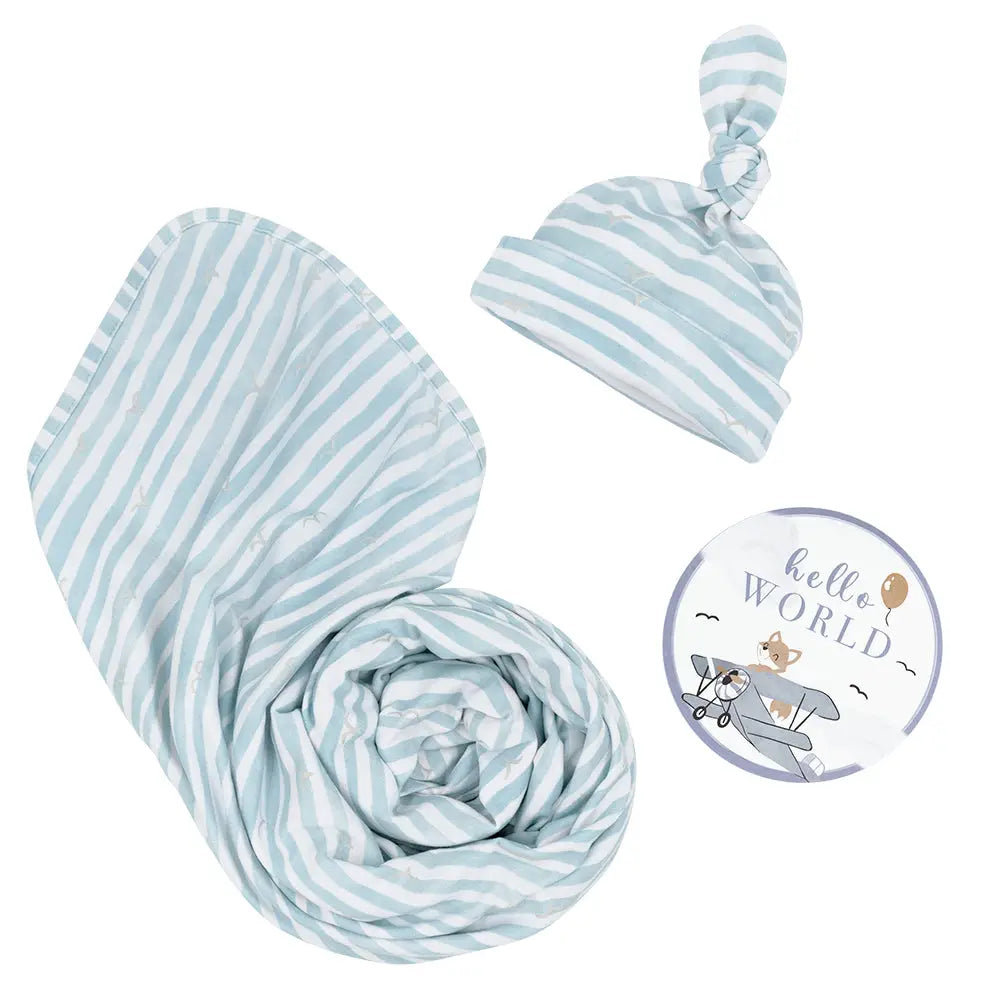 Blue Stripes Hello World Gift Set