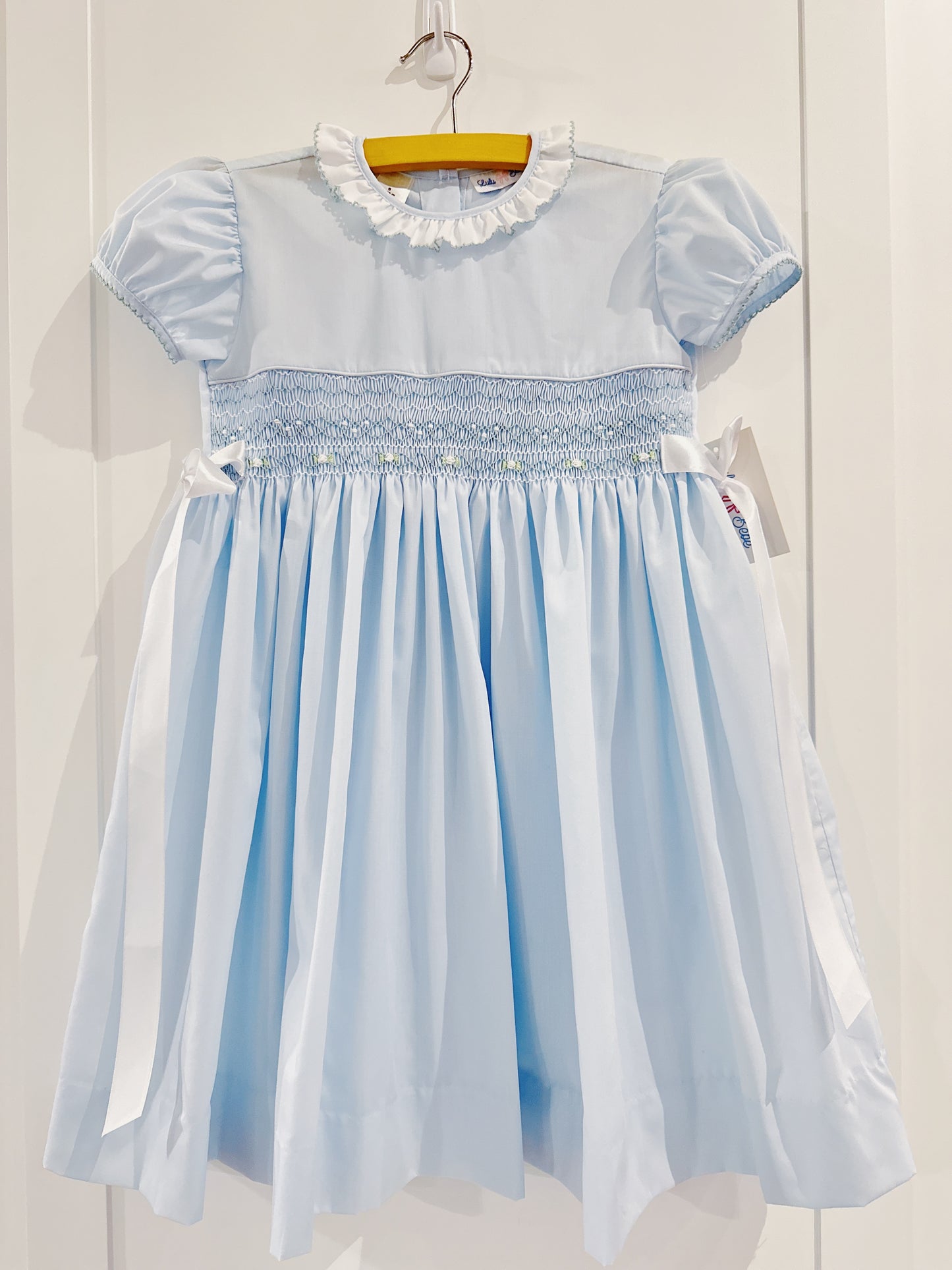Light Blue Roses Smocked Side Tie Dress