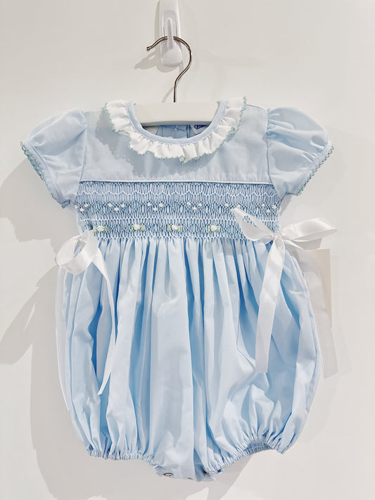 Light Blue Roses Smocked Side Tie Bubble