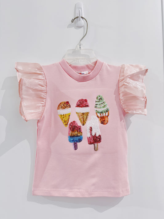 Bright Pink Icecream Cone Puff Sleeve Shirt