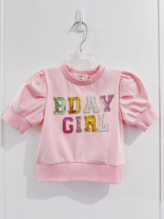 Pink BDAY Puff Sleeve Shirt