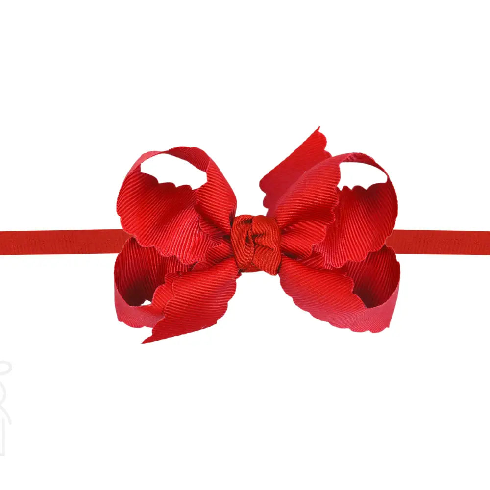 3.5" Medium Scalloped Bow on 1/4" Pantyhose Headband