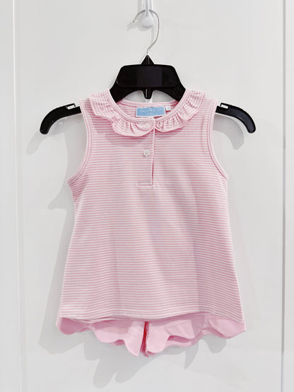 Light Pink Stripe Nora Scalloped Short Set