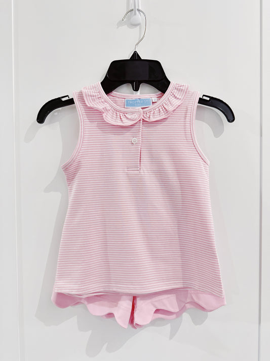 Light Pink Stripe Nora Scalloped Short Set