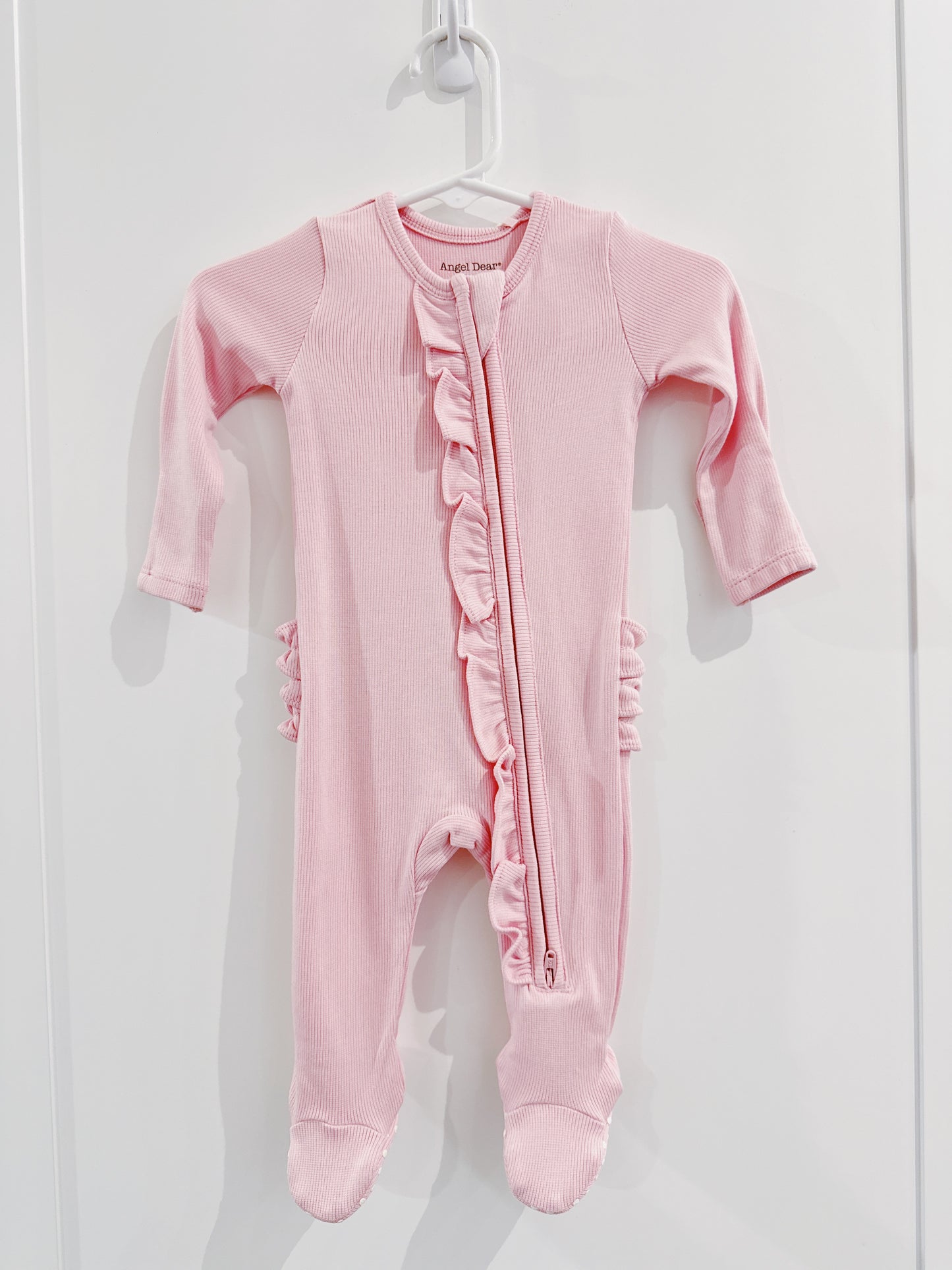 Romance Rose Ribbed 2 Way Ruffle Zipper Footie