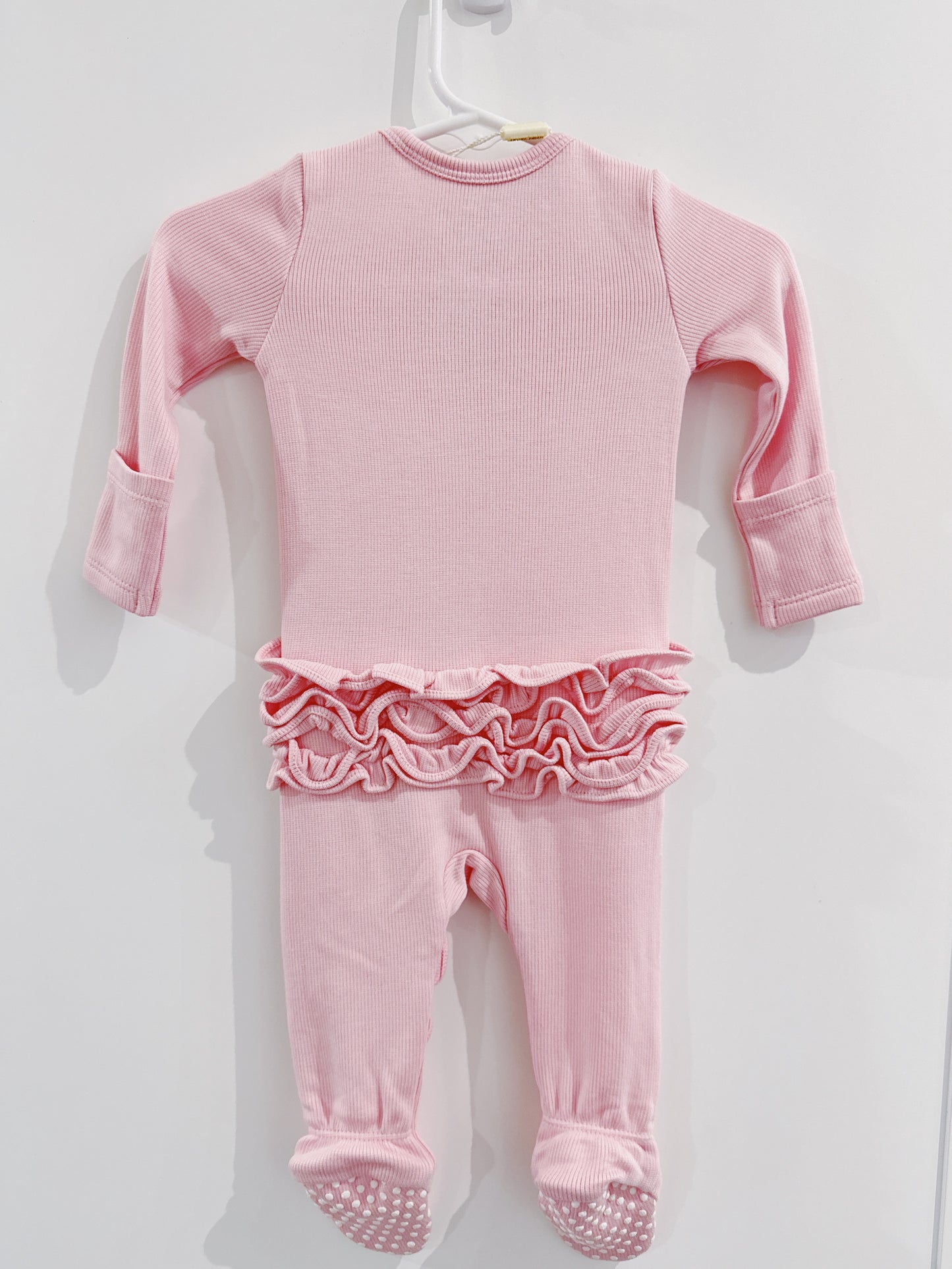 Romance Rose Ribbed 2 Way Ruffle Zipper Footie