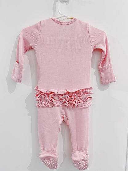 Romance Rose Ribbed 2 Way Ruffle Zipper Footie