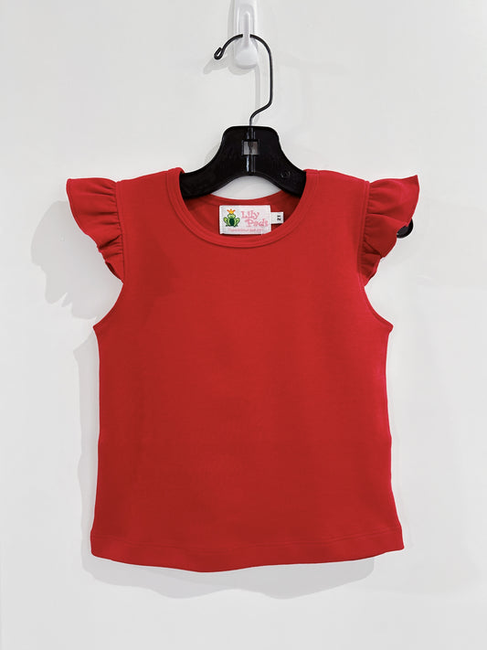Red Flutter Sleeve Top