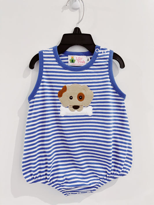 Dark Chambray Stripe Dog with Bone Bubble