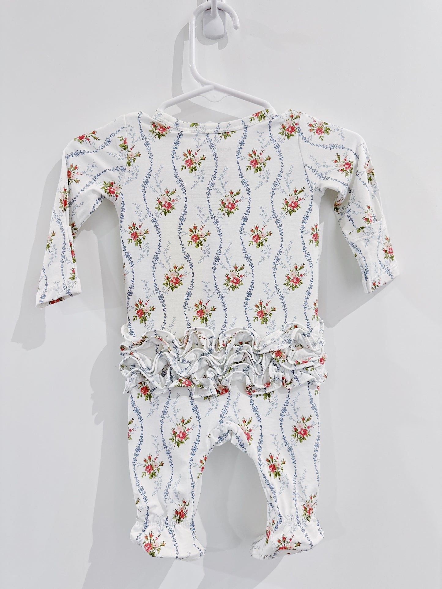 Heirloom Rose Stripe Ruffle Back 2 Way Zipper Footie