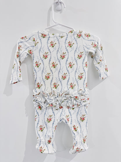 Heirloom Rose Stripe Ruffle Back 2 Way Zipper Footie