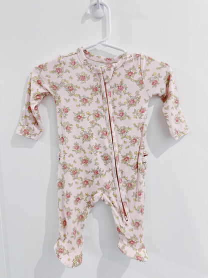 Ediths Rose Garden Ruffle Back 2 Way Zipper Footie